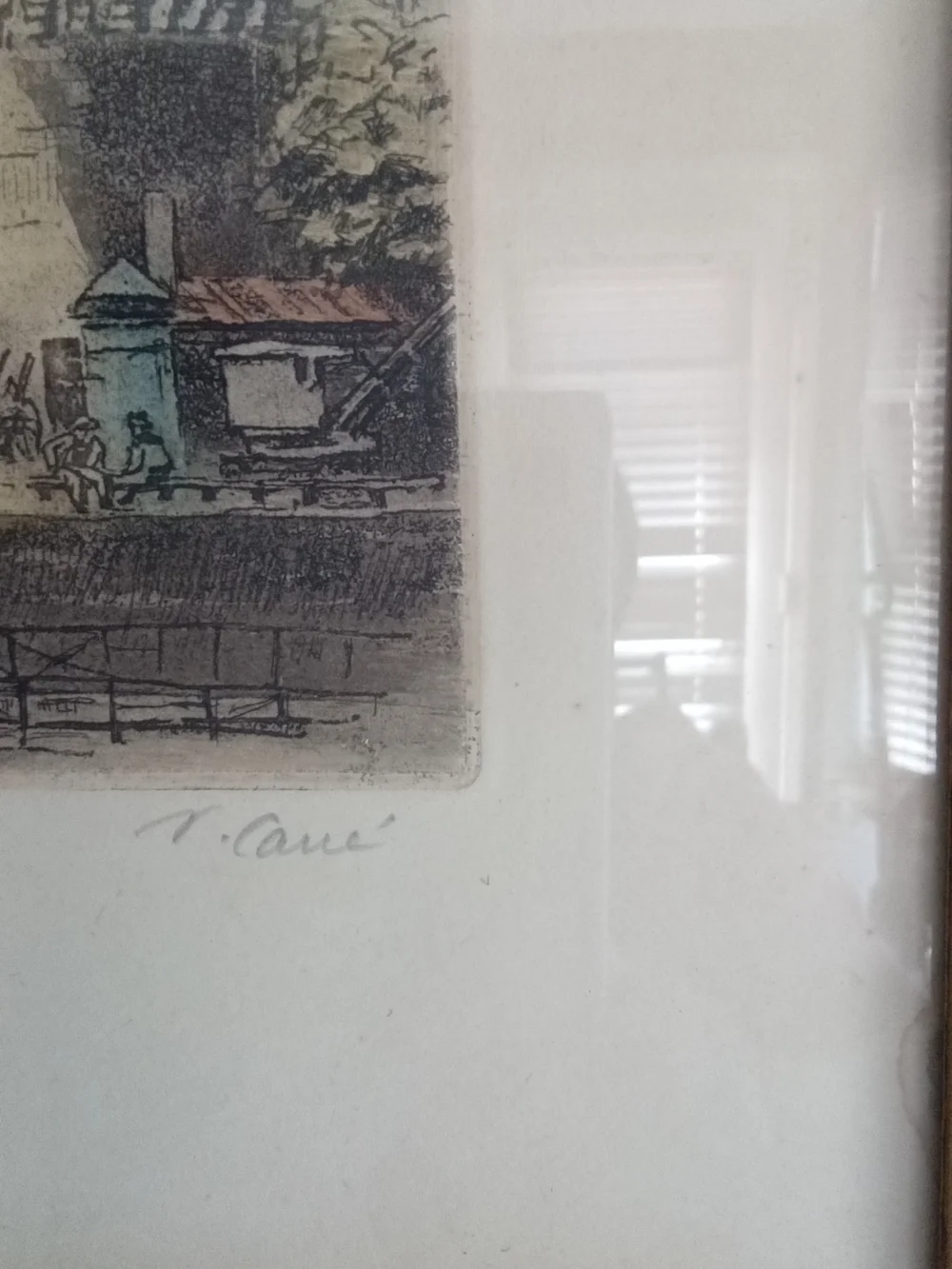 V. Carre St Malo Signed Etching Hand Colored Framed Vintage French Cityscape Art